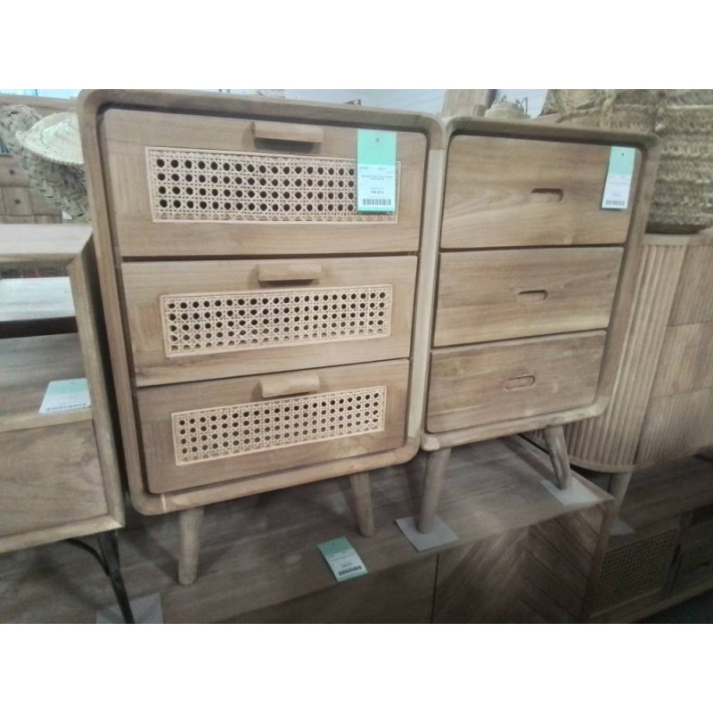 19/SCAND2-CHEVET TECK 3 TIROIRS 50*40*HT80 CM