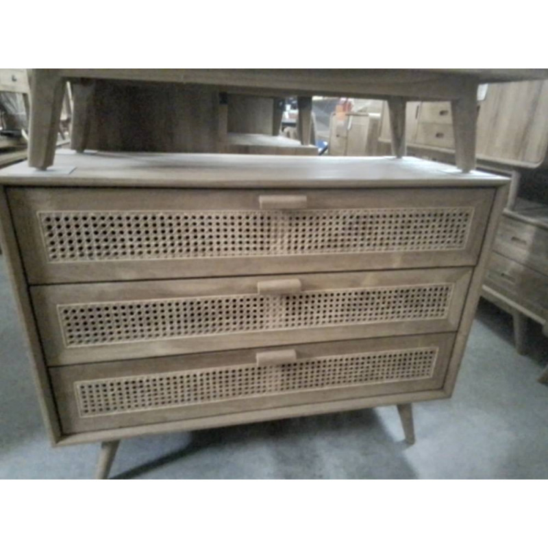 23/SCAND6-MEUBLE TECK 3 TIROIRS 110*45*HT85CM