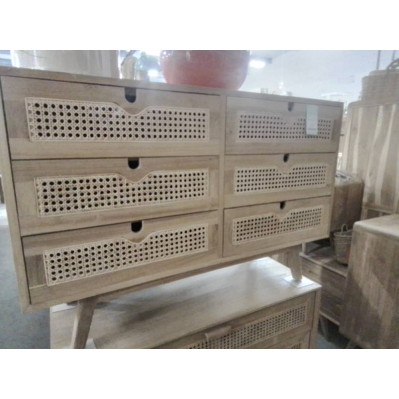 25/-BUFFET TECK ROTIN 6 TIROIRS 120*45*HT80CM