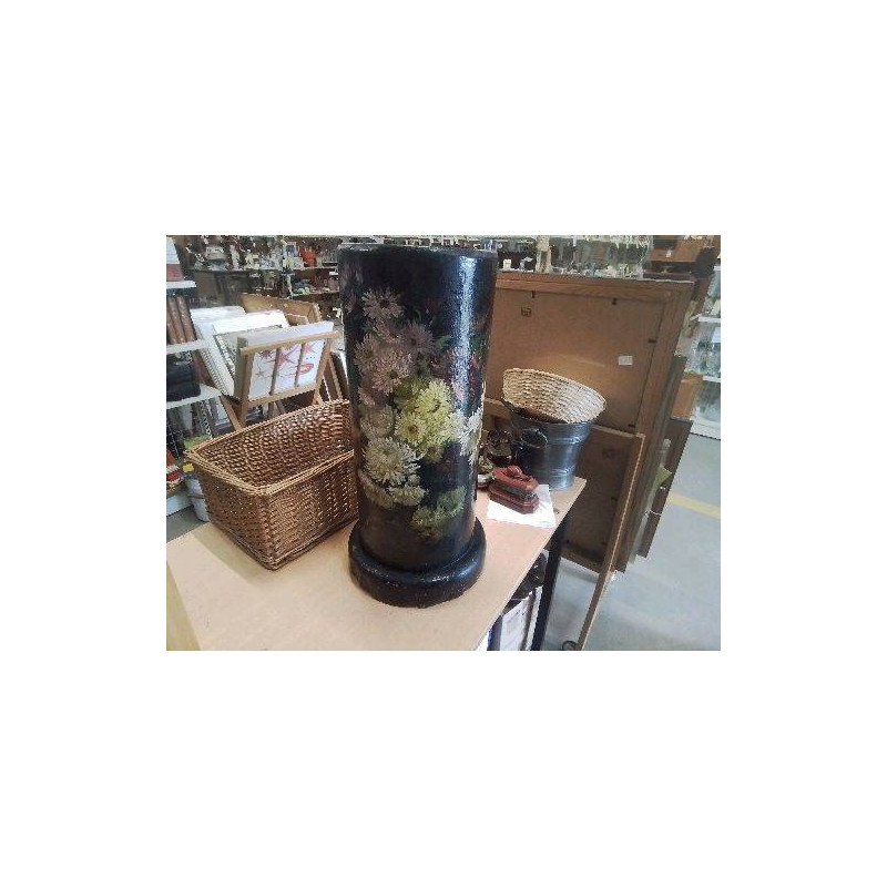 PORTE PARAPLUIE VINTAGE TERRE CUITE DECOR FLEURI SOCLE MARBRE