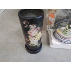 PORTE PARAPLUIE VINTAGE TERRE CUITE DECOR FLEURI SOCLE MARBRE