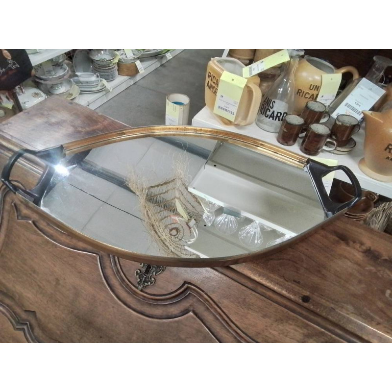 PLATEAU ART DECO METAL DORE POIGNES NOIRES