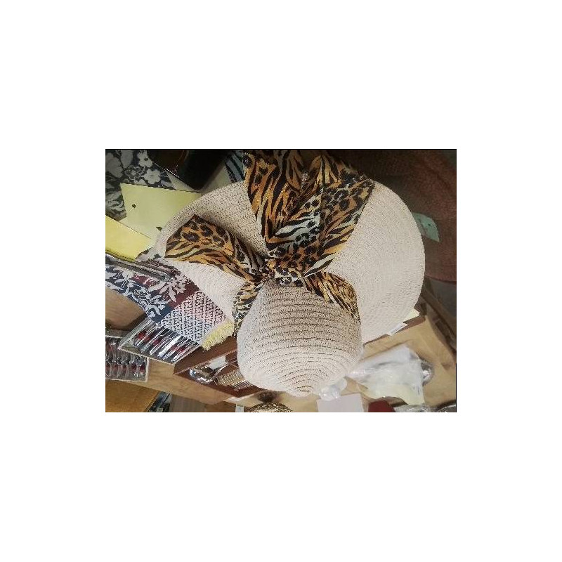 CHAPEAU FEMME PAILLE ROND GM NOEUD MOTIF TIGRE