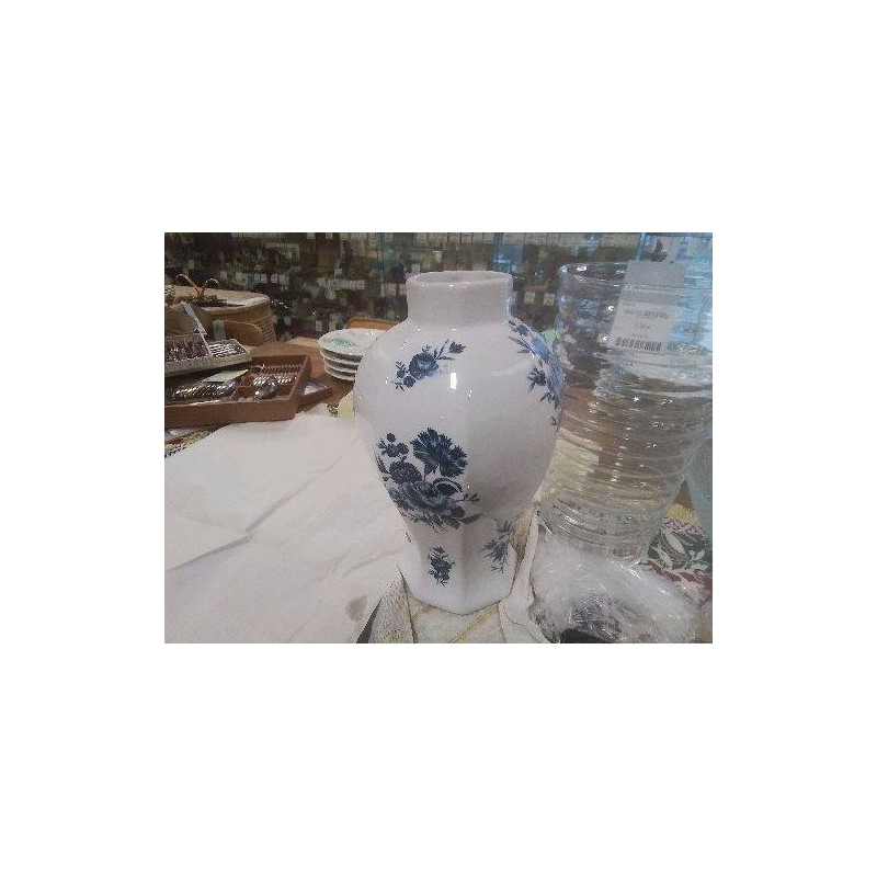 GRAND PIED DE LAMPE A ELECTRIFIER CERAMIQUE BLANCHE A FLEURS BLEUES 