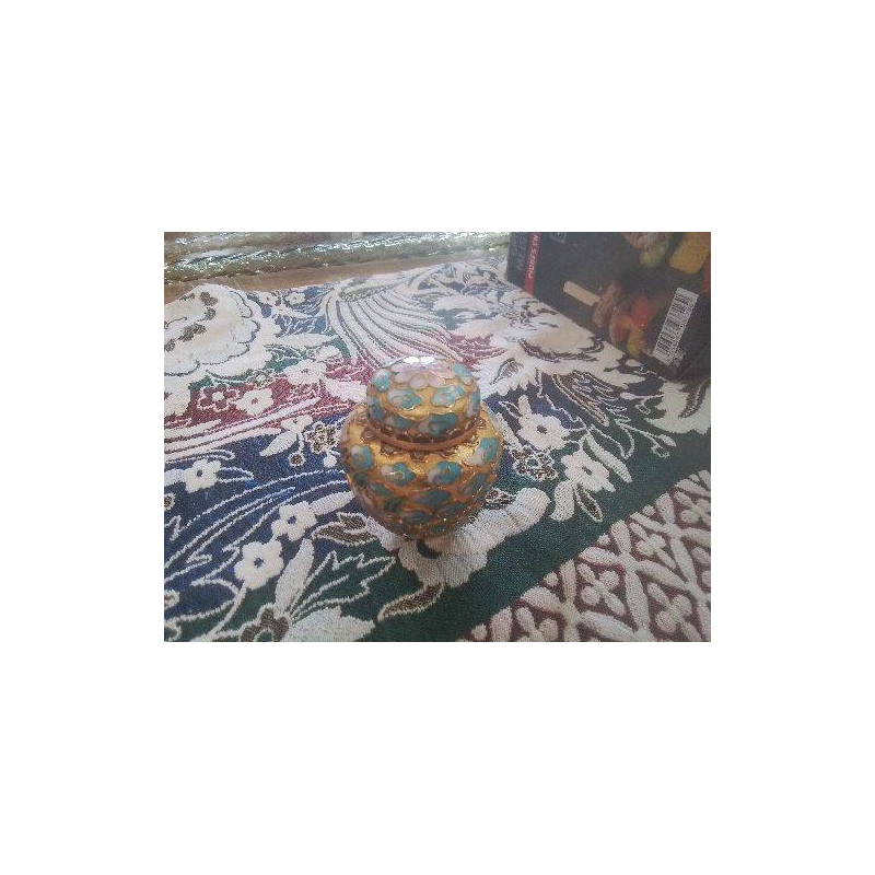 PETIT POT CLOISONNE TURQUOISE ROSE DORÉ AVEC COUVERCLE