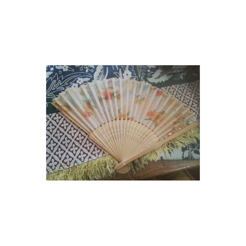 EVENTAIL BOIS BAMBOU FLEURSET TISSU