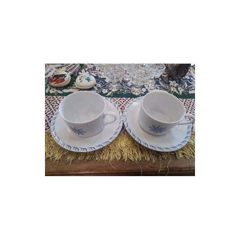 DUO DEJEUNER GRANDES TASSES ET SOUCOUPES BALMAIN BLC MOTIF BLEU