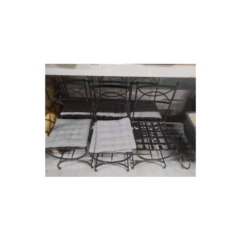 LOT 6 CHAISES FER FORGÉ+COUSSINS 