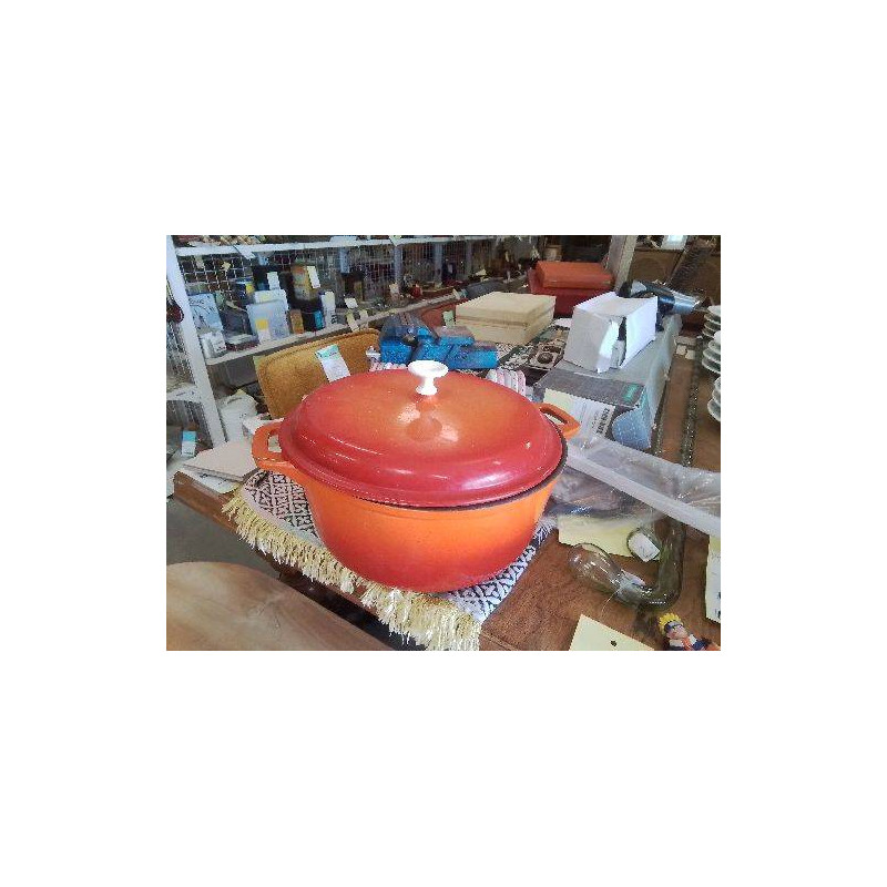 GRANDE COCOTTE FONTE EMAILLE ORANGE INDUCTION