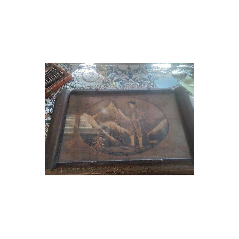 PLATEAU BOIS VINTAGE SCULPTÉ MONTAGNARD