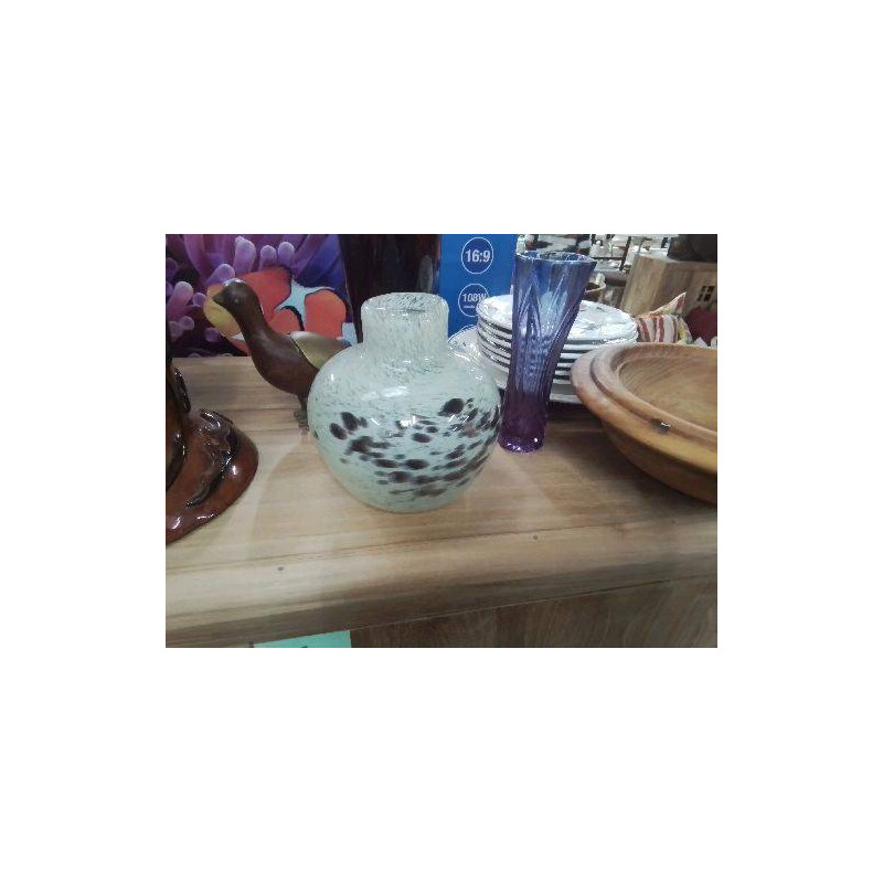 VASE VERRE BLC MOUCHETÉ 