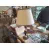 GRANDE LAMPE ART DECO LE TANNEUR 1960 CUIR NOIR ET OR VINTAGE AVEC ABT JOUR