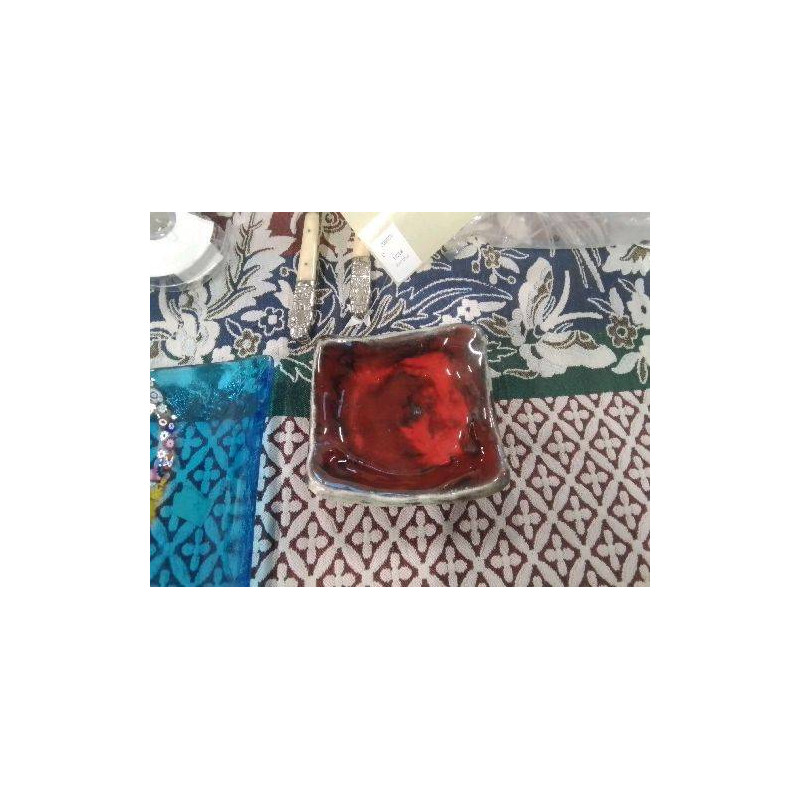 PETIT VIDE POCHE CARRE ROUGE POTERIE EMAILLEE