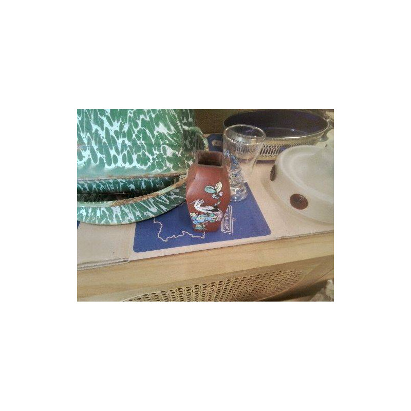 VASE PM MARRON ÉMAILLÉ FLEURS OISEAU