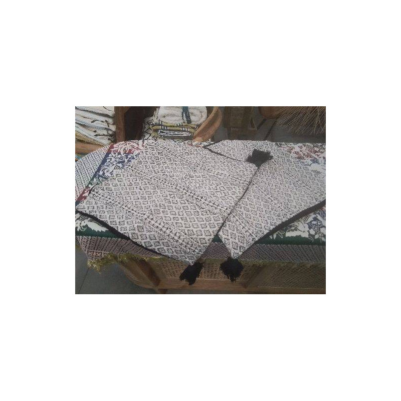 PAIRE DE HOUSSES DE COUSSINSBLANC NOIR PONPONS 