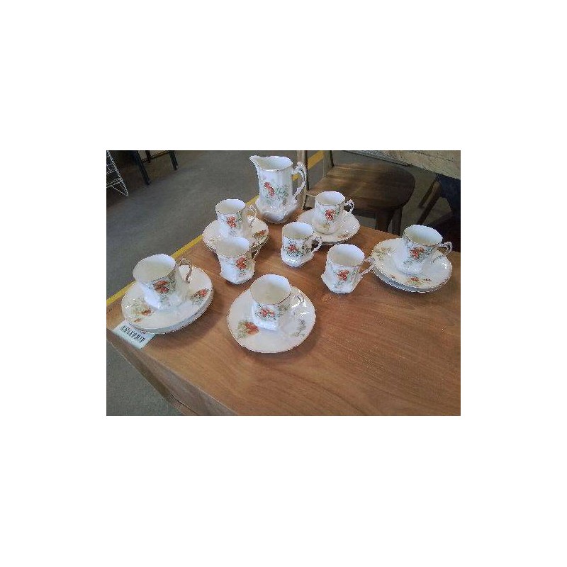 ENS A CAFE PORCELAINE ANC BLANC FLEURS ORANGÉ