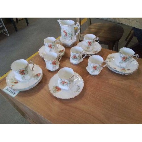 ENS A CAFE PORCELAINE ANC BLANC FLEURS ORANGÉ