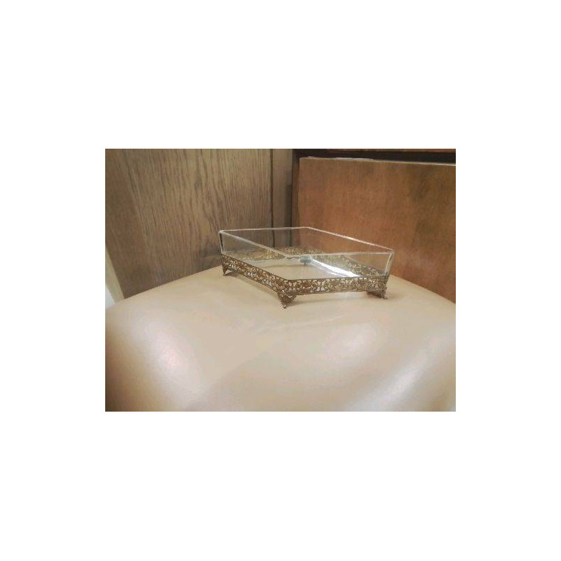 JARDINIERE ANC LOSANGE VERRE PIED DORE