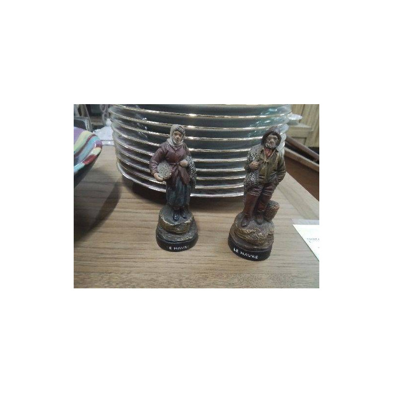 COUPLE DE PECHEURS LE HAVRE CERAMIQUE ART ISLE ADIAM