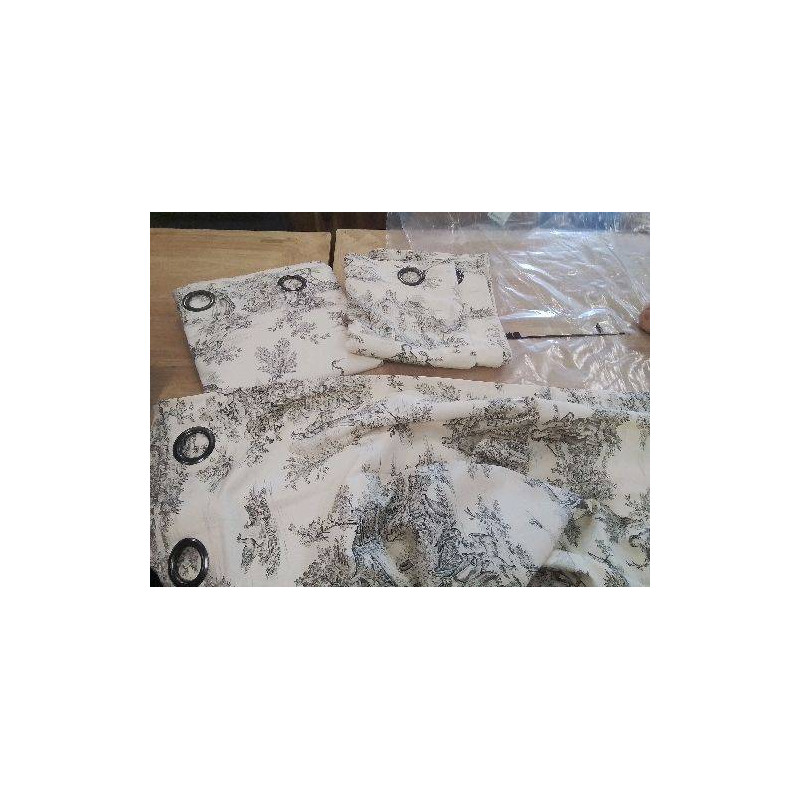 GRANDS RIDEAUX ECRU TOILE DE JOUY  DOUBLES COTON 214X260 ENVIRON