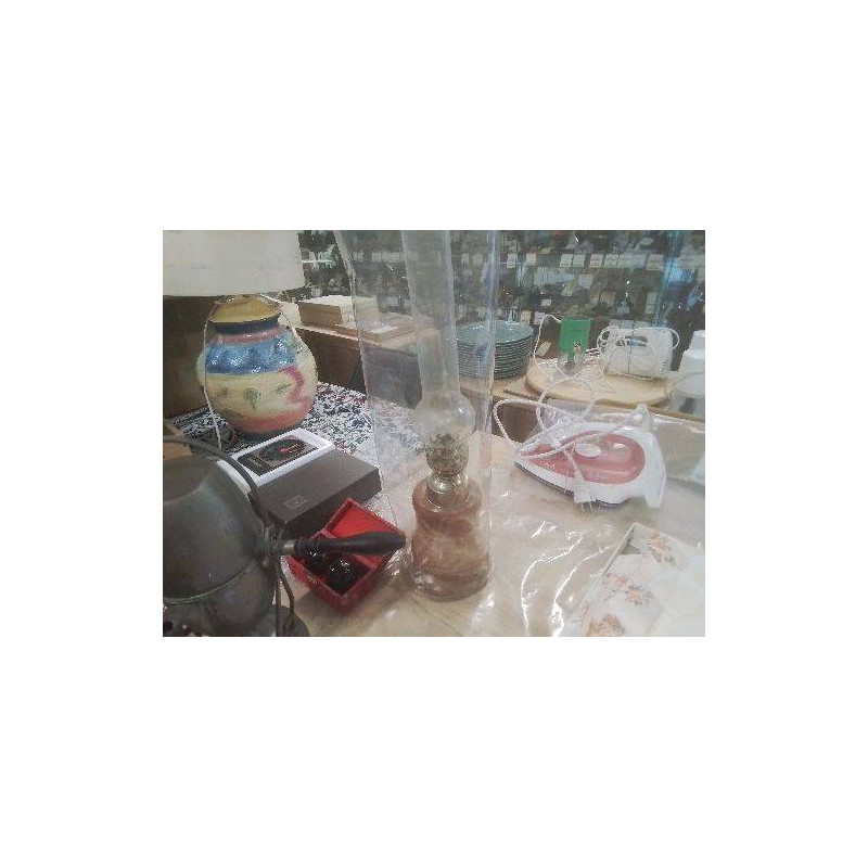 LAMPE A PETROLE VINTAGE PIED POTERIE GRÈS 