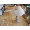 LAMPE PIED BEIGE ABAT JOUR TISSU BEIGE MONOGRAMME6 M