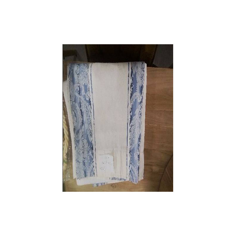GRANDE PAIRE DE DOUBLES RIDEAUX 150X145 ANNEAUX EN BB MOIRES BLEUS BLANCS DOUBLES