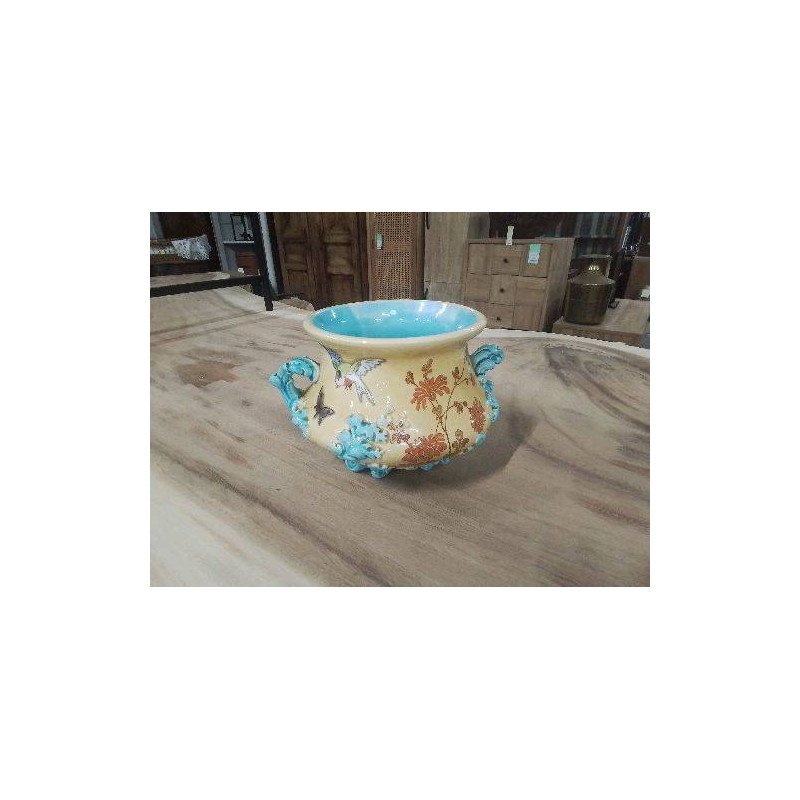 CACHE POT CREIL ET MONTEREAU OISEAU PAPILLON 
