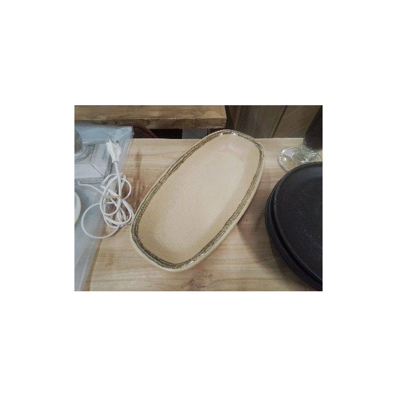 PLAT ALLONGE CERAMIQUE BEIGE JAUNE BORD ÉMAILLÉ