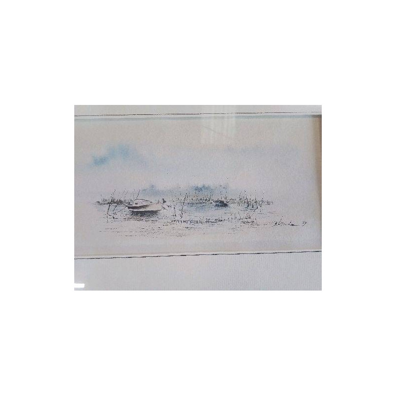 CADRE BLEU DORÉ PINASSE AQUARELLE LACOSTE