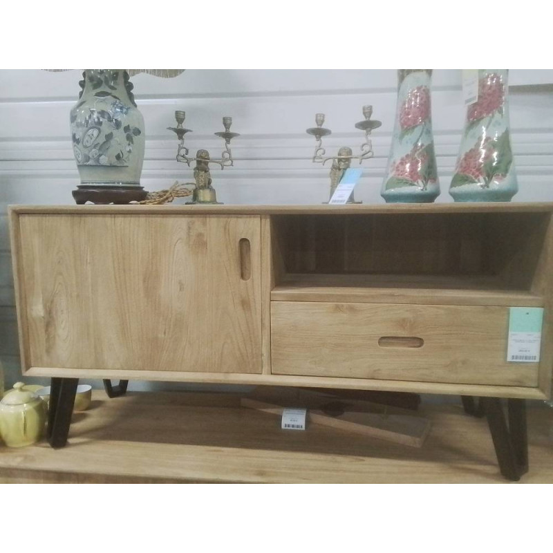 19/SEV20-MEUBLE TV TECK PORTE TIROIR NICHE 115*40*60 CM