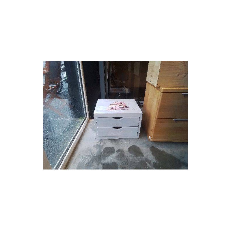 PETIT CHEVET CAISSON DEUX TIROIRS PEINTS ROMANTIQUE GRIS