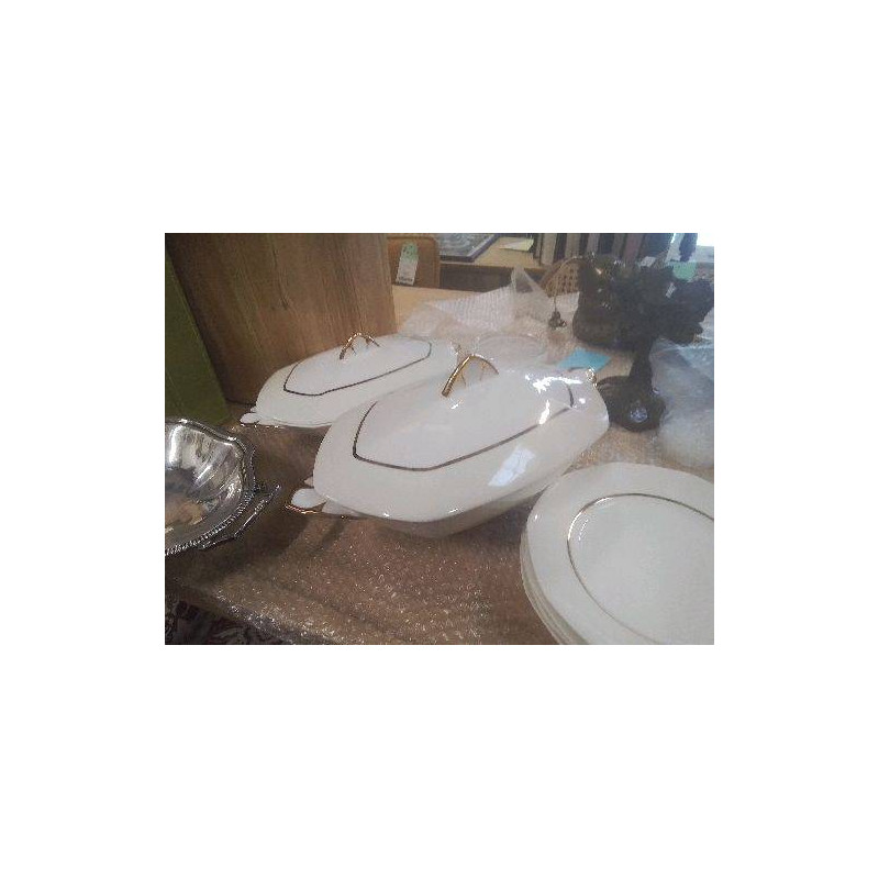 SOUPIÈRE ART DECO BLANCHE LISERE DORÉ LIMOGES