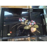 PLATEAU LAQUE NOIR FLEURS BLEU ROSE