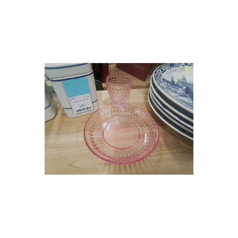 ASSIETTE COUPELLE ROSE ET VERRE POINTE DE DIAMAND VILLEROY ET BOCH