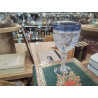GRAND VERRE A PIED CALICE BORD BLEU CRISTAL ANCIEN