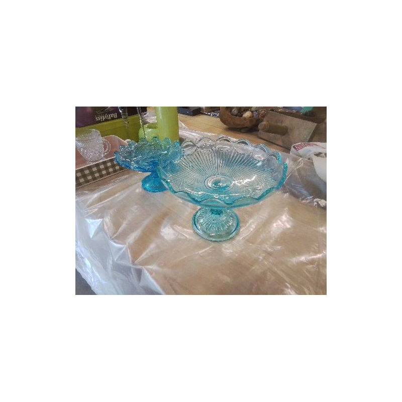 COUPE COMPOTIER VERRE TURQUOISE ANC