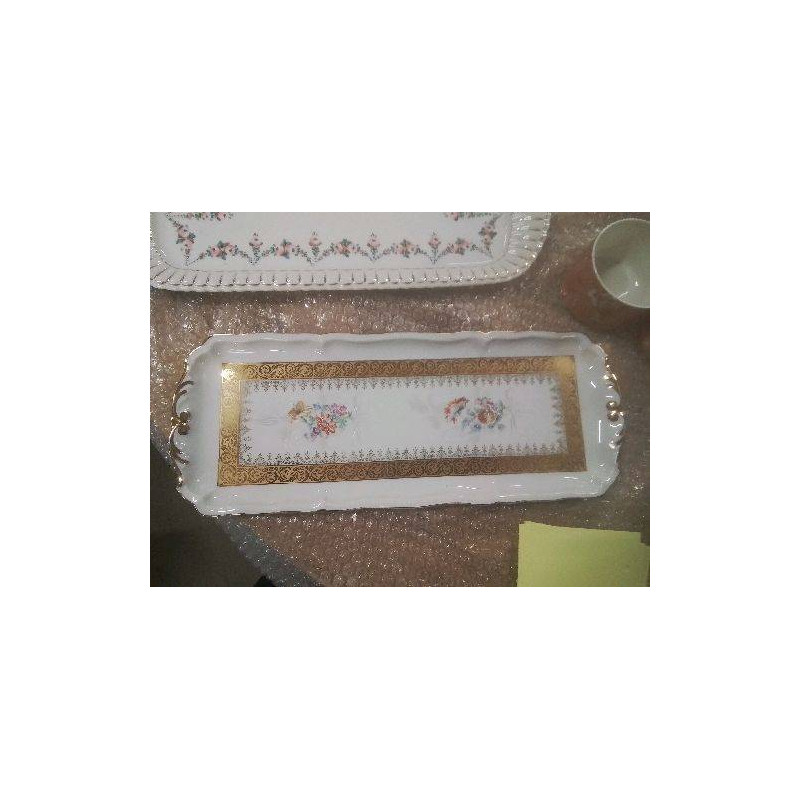 PLAT A CAKE LIMOGES FLEURS DORÉ 