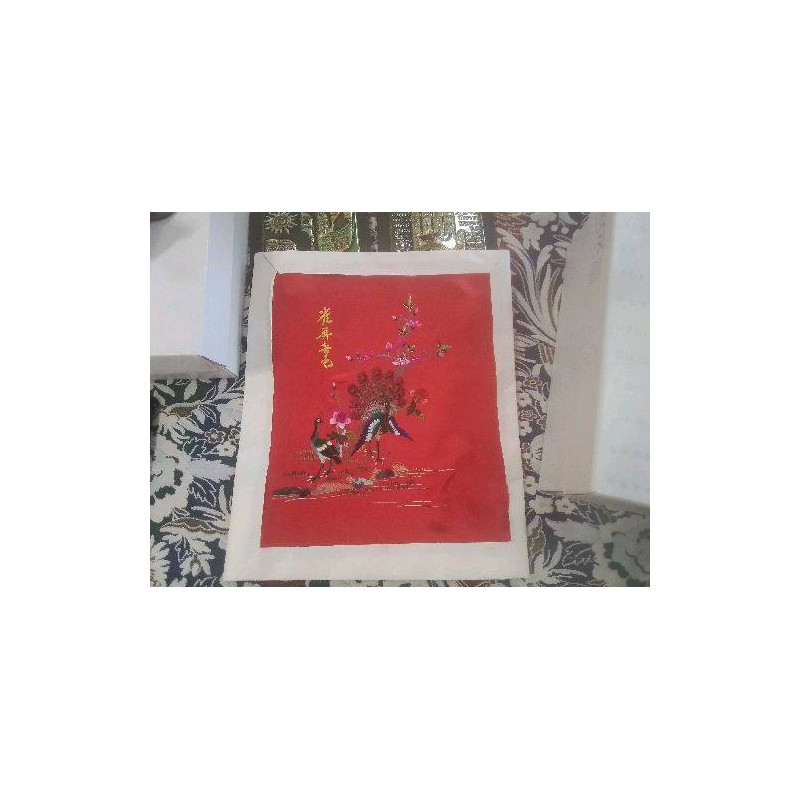 BRODERIE SUR SOIE ASIE RGE PAONS