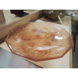 COUPE A FRUITS VINTAGE ART DECO VERRE ROSE OISEAUX