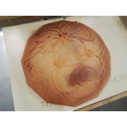 COUPE A FRUITS VINTAGE ART DECO VERRE ROSE OISEAUX