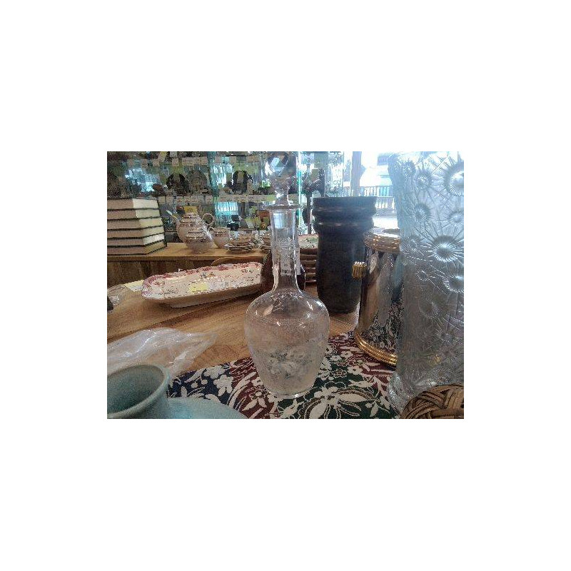 ANCIENNE CARAFE CRISTAL GRAVÉ MUGUET