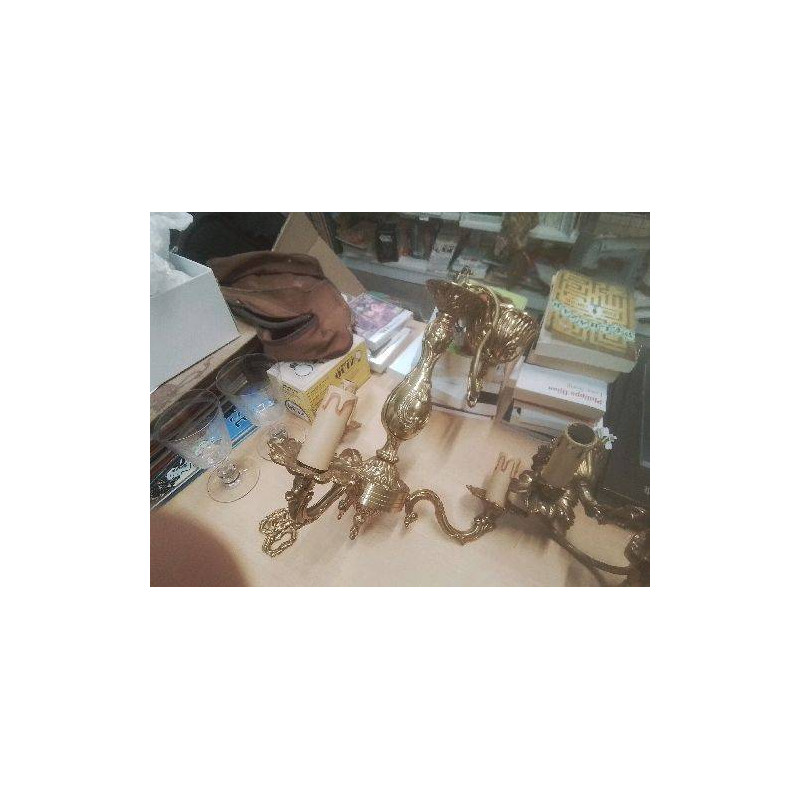 LUSTRE BRONZE 3 BRANCHES DORÉ