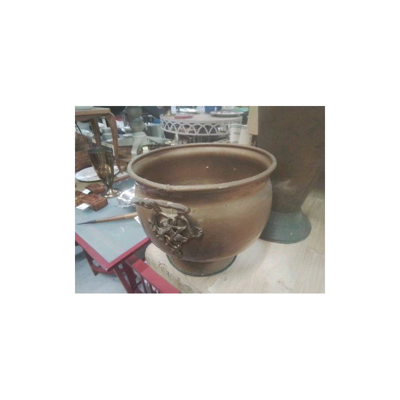 POT CUIVRE SUR PIED 2 ANSES DÉCOR FLORAL 