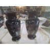 PAIRE VASES NOIR FLEURS EMAIL LIBELLULES 