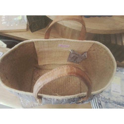 PANIER ANSES CUIR CARREAUX VICHY PM BLANC MARRON