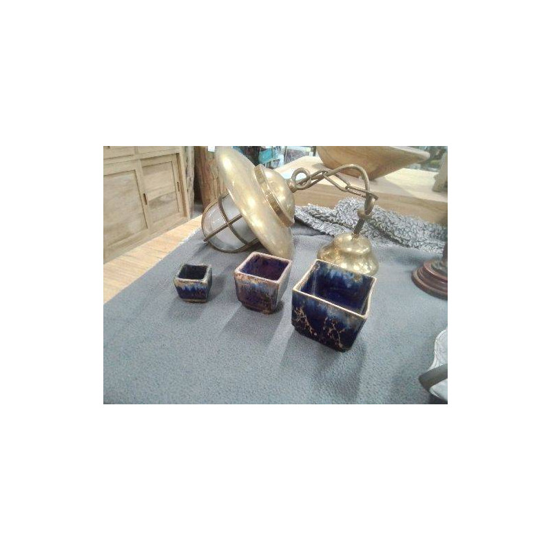 ENSEMBLE DE 3 FAIENCE DE SEVRES VINTAGE POTS BLEUS ORS