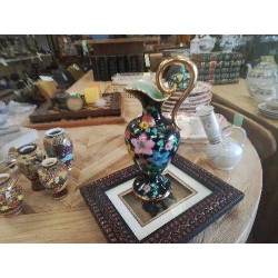 VASE BECQUET QUAREGNON DECOR FLEURS PERSVONNAGES ASIATIQUES