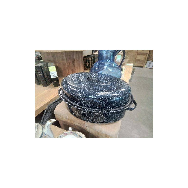 COCOTTE OVALE METAL NOIRE MOUCHETEE GM