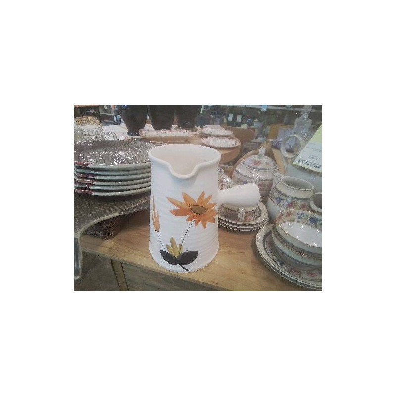 PICHET VERSEUSE POTERIE DU MARAIS BLC FLEURS ORANGES